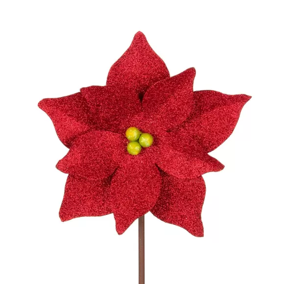 The Round Top Collection Pot Stakes>All Glitter Red Poinsettia Stake