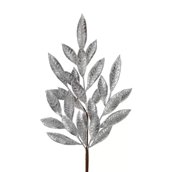 Regency Sprays>Antique Silver Glittered Bay Leaf Spray