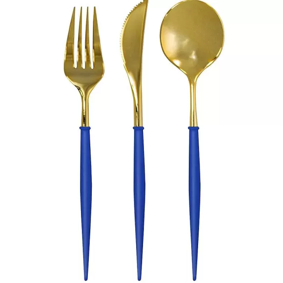 Sophistiplate Party Diy>Bella Cutlery, Gold & Blue Handle