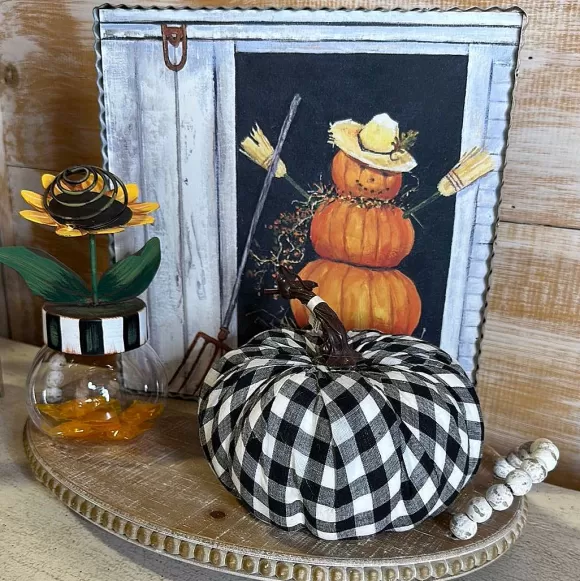 Liberty Floral Home Accents>Black And White Gingham Pumpkin