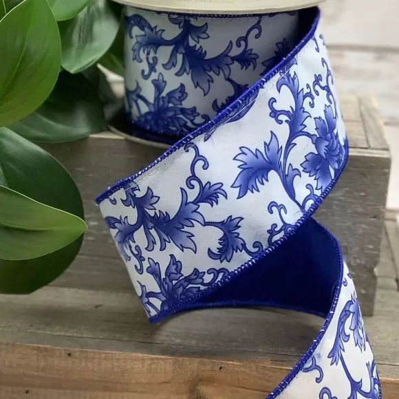 D. Stevens Spring Ribbon>Blue Chinoiserie Ribbon, 2.5" X 10Yd