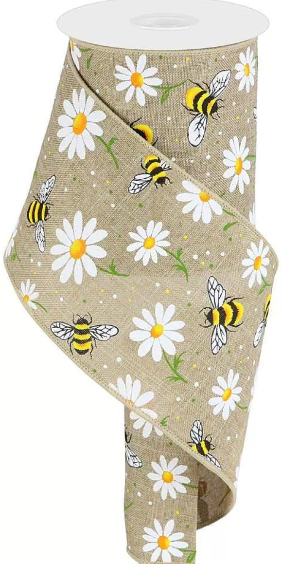 Craig Bachman Ribbon>Burlap Bee And Daisy Ribbon 4"X10Yd