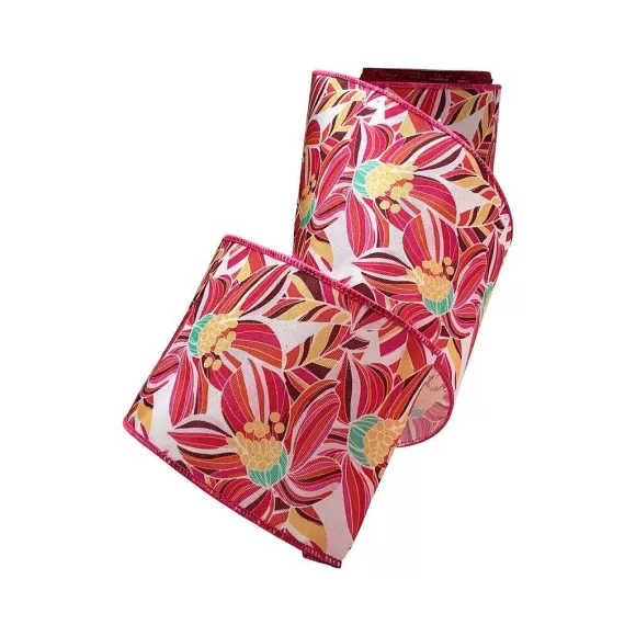 D. Stevens Spring>Contemporary Hibiscus Garden Ribbon, 4" X 10Yd