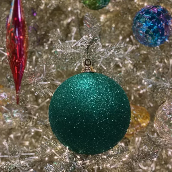 Farrisilk Ball Ornaments>Emerald Green Glitter Ball Ornament, 8"