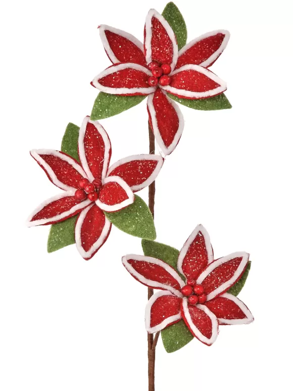 Regency Floral>Frosty Felt Poinsettia Spray, 23"