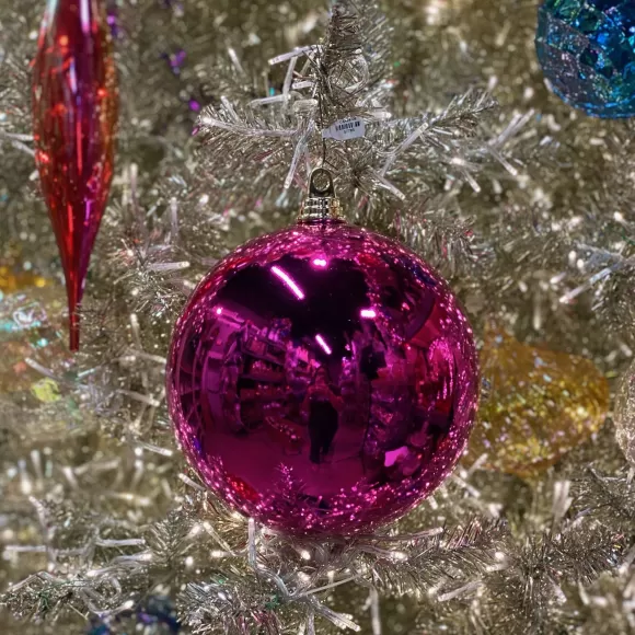 Farrisilk Ball Ornaments>Fuchsia Shiny Ball Ornament, 4"