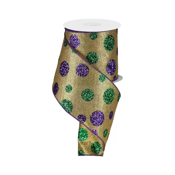 Craig Bachman Ribbon>Giant Mardi Gras Polka Dots Ribbon, 4" X 10Yd