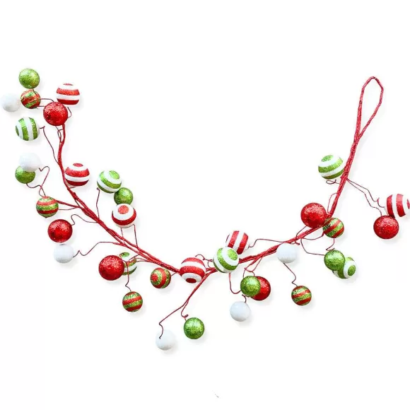 Craig Bachman Garlands>Glitter Ball Garland Red, Lime, And White, 5'