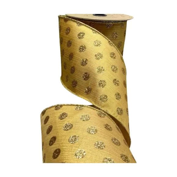 D. Stevens Ribbon>Gold Glitter Dot Ribbon, 4" X 10Yd