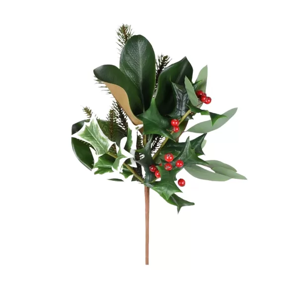 Direct Export Co. Floral>Green And Red Holly Eucalyptus Spray