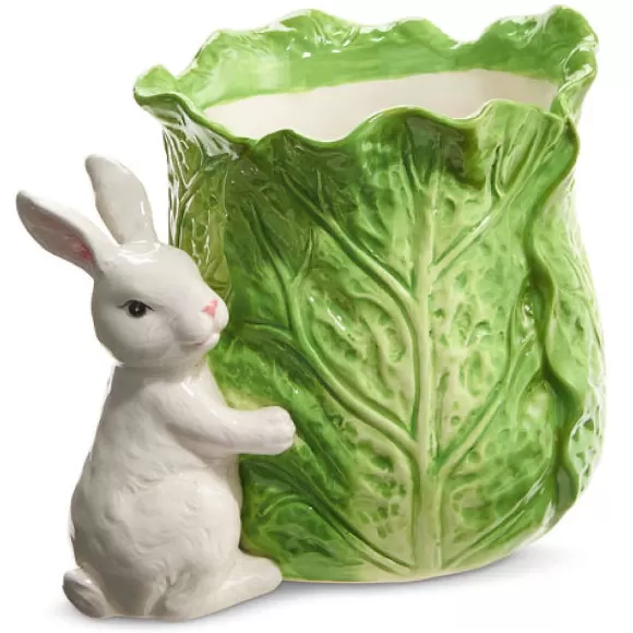 RAZ Kitchen & Dining>Green Cabbage Container With Bunny