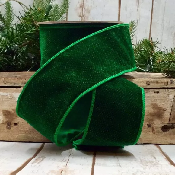 D. Stevens Ribbon>Green Dots Velvet Ribbon, 2.5" X 10Yd