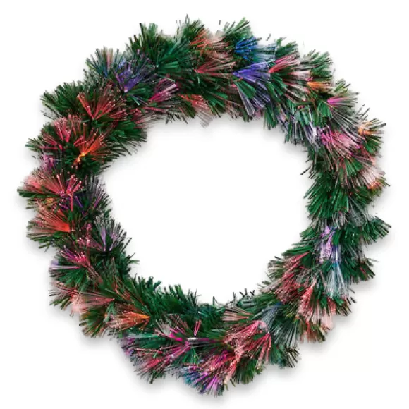 180 Degrees Wall Decor>Green Fiber Optic Wreath, 24"