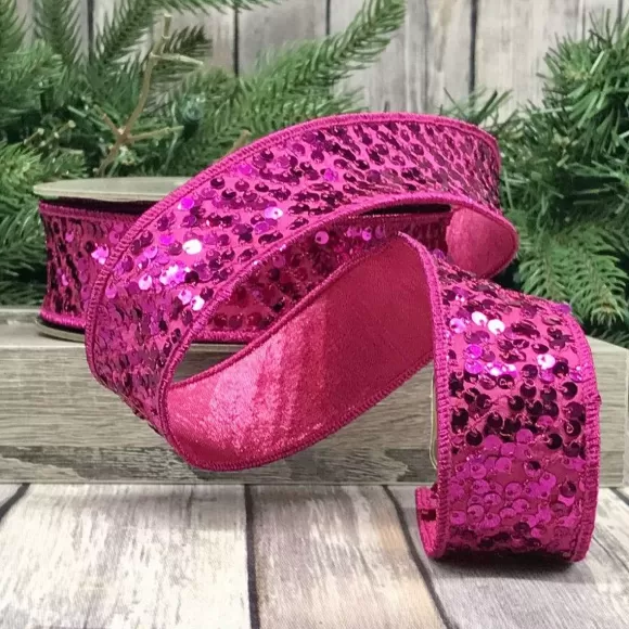 D. Stevens Ribbon>Hot Pink Metallic Sequin Ribbon, 1.5" X 10Yd