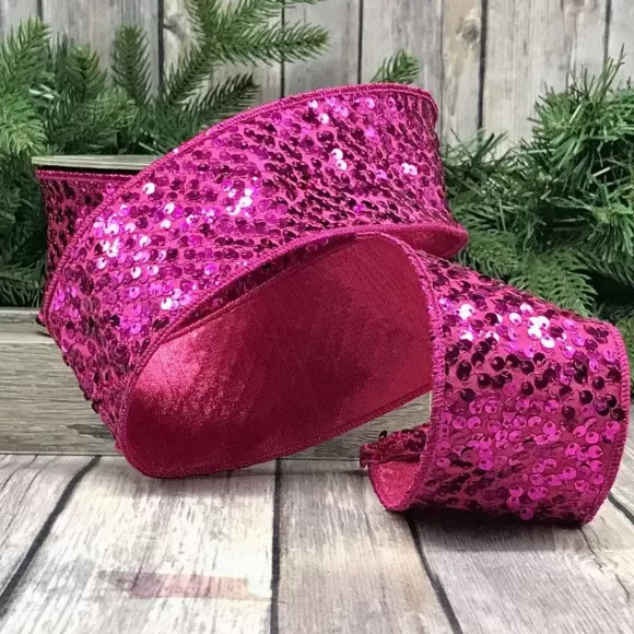 D. Stevens Ribbon>Hot Pink Metallic Sequin Ribbon, 2.5" X 10Yd