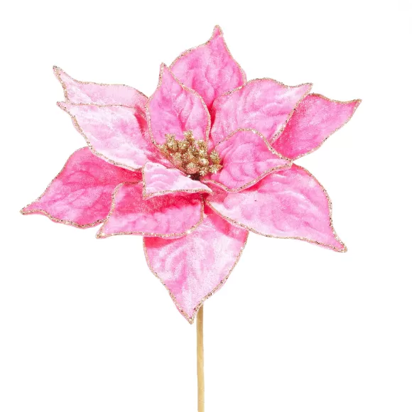 RAZ Floral>Hot Pink Velvet Poinsettia Stem