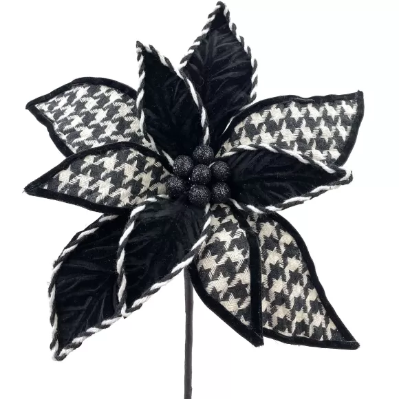 Liberty Floral Stems>Houndstooth Poinsettia Pick