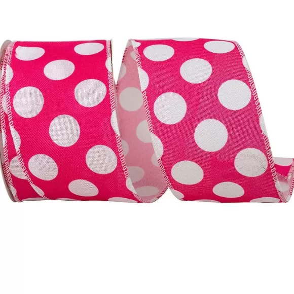 Reliant Ribbon Spring Ribbon>Jumbo Dot Linen Hot Pink Ribbon, 2.5" X 10Yd