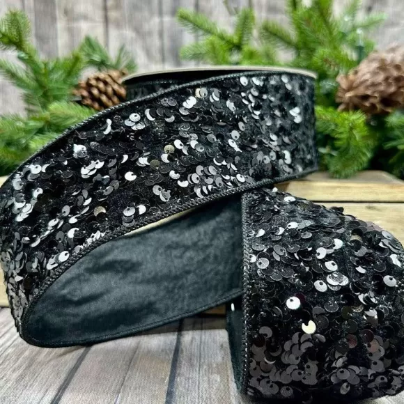 D. Stevens Ribbon>Kaleidoscopic Sequin Black Ribbon, 2.5" X 10Yd