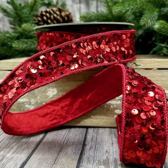 D. Stevens Ribbon>Kaleidoscopic Sequin Red Ribbon, 1.5" X 10Yd