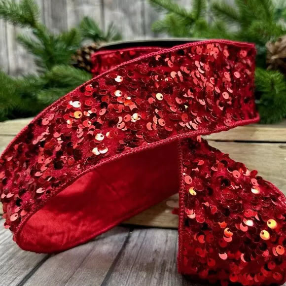 D. Stevens Ribbon>Kaleidoscopic Sequin Red Ribbon, 2.5" X 10Yd