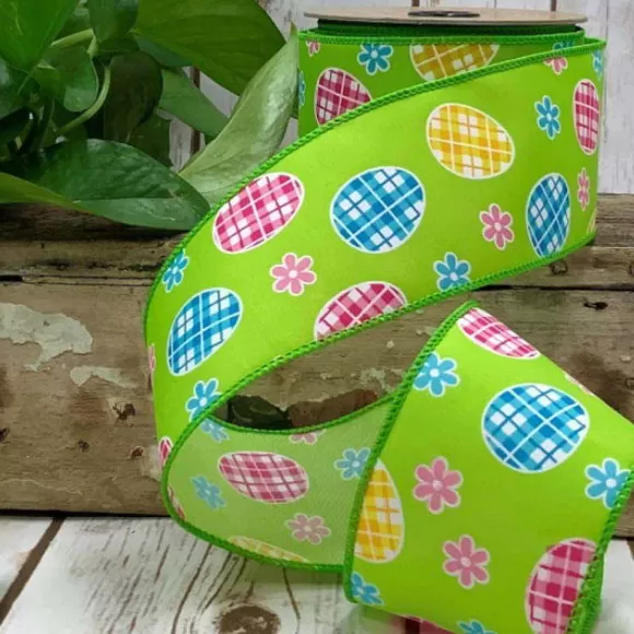 D. Stevens Ribbon>Lime Easter Egg And Daisy Ribbon, 2.5" X 10Yd