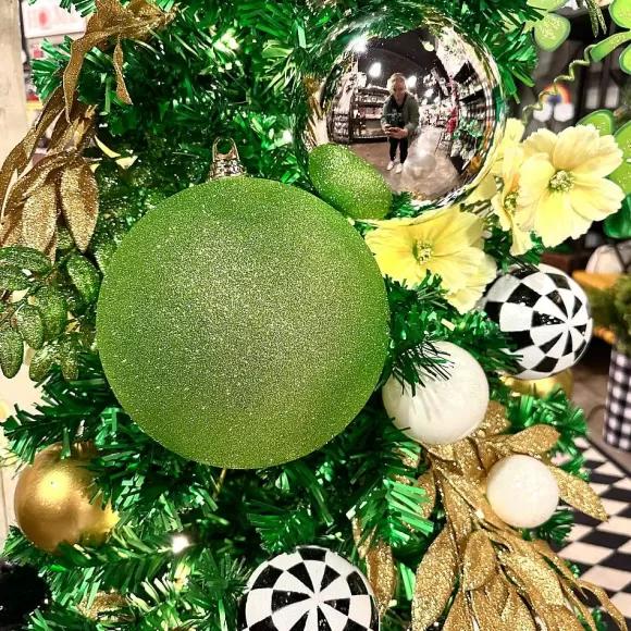 Farrisilk Ball Ornaments>Lime Green Glitter Ball Ornament, 8"