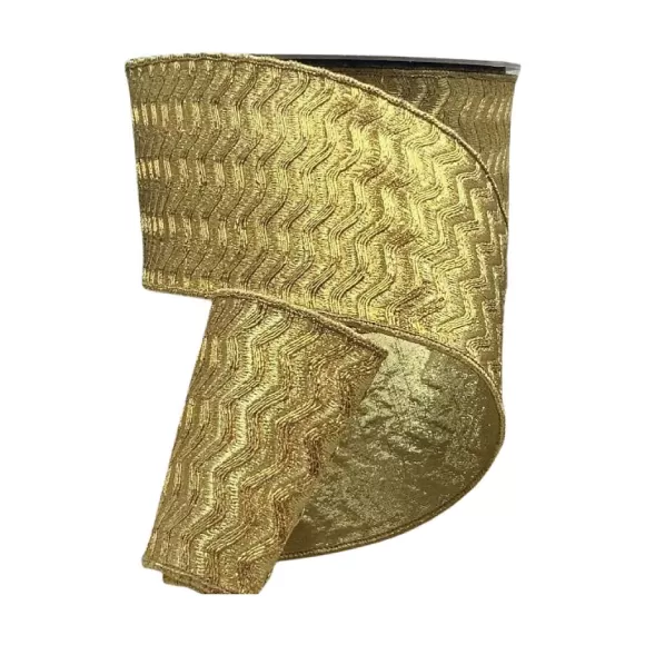 D. Stevens Ribbon>Metallic Gold Waves Ribbon, 4" X 10Yd