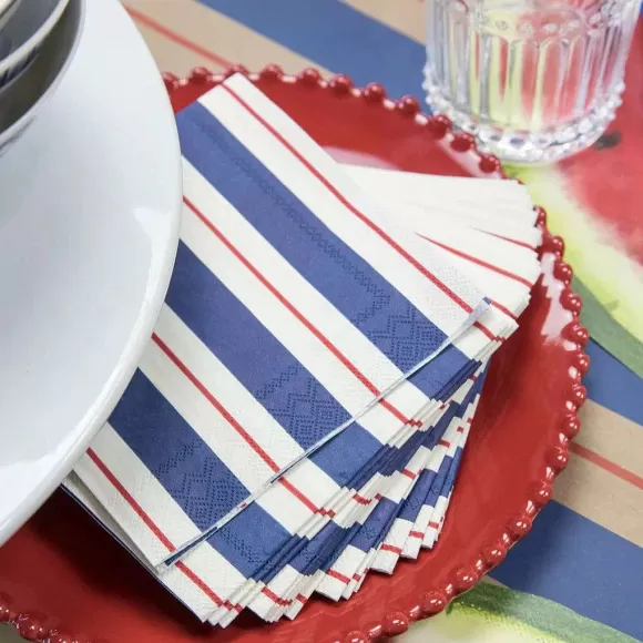 Hester & Cook Kitchen & Dining>Navy & Red Awning Stripe Cocktail Napkin Set