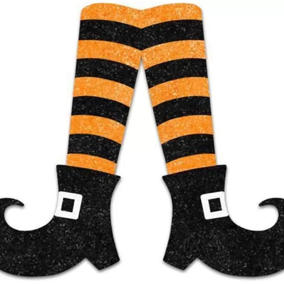 Craig Bachman Table Decor>Orange And Black Glitter Stripe Halloween Witch Legs