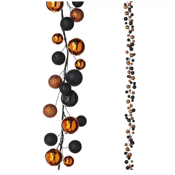 RAZ Garlands>Orange And Black Halloween Ball Garland 6'