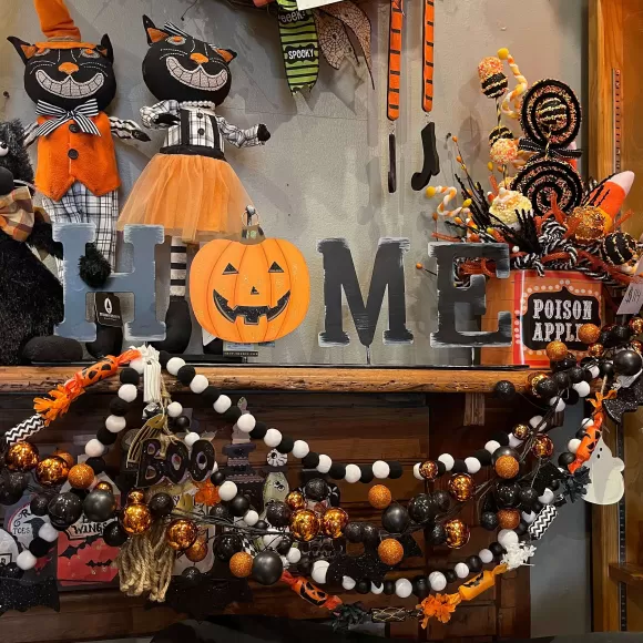 RAZ Garlands>Orange And Black Halloween Ball Garland 6'