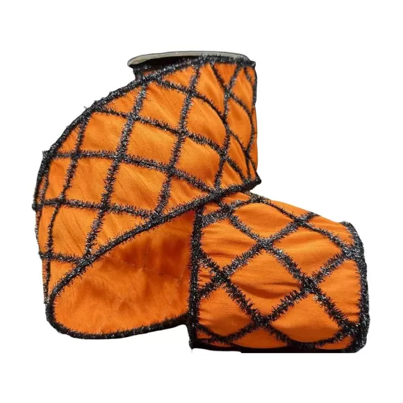 D. Stevens Halloween>Orange With Diamond Tinsel Ribbon, 4" X 5Yd