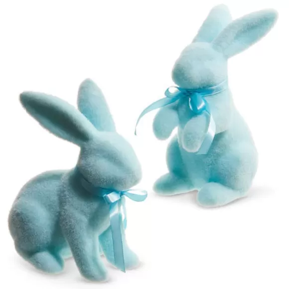 RAZ Table Decor>Pastel Blue Flocked Bunny