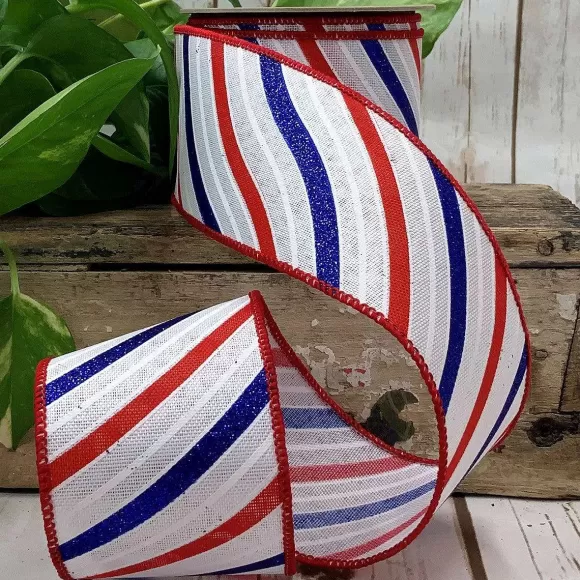 D. Stevens Ribbon>Patriotic Glitter Wave On White Ribbon 2.5"X 10Yd