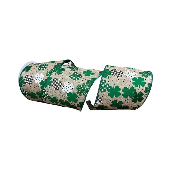 Craig Bachman St. Patrick's Day>Patterned Shamrocks Ribbon, 4" X 10Yd