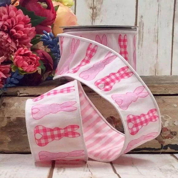 D. Stevens Ribbon>Pink And White Easter Ribbon, 2.5" X 10Yd