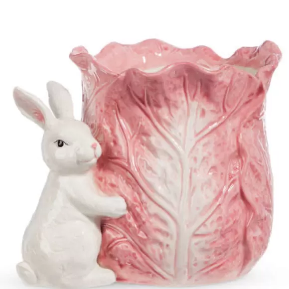 RAZ Kitchen & Dining>Pink Cabbage Container With Bunny