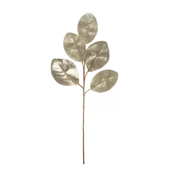 Creative Coop Floral Decor>Platinum Glitter Magnolia Leaf Spray