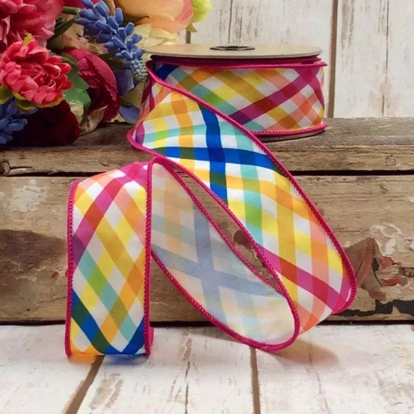 D. Stevens Ribbon>Poplin Spring Plaid Ribbon, 1.5" X 10Yd