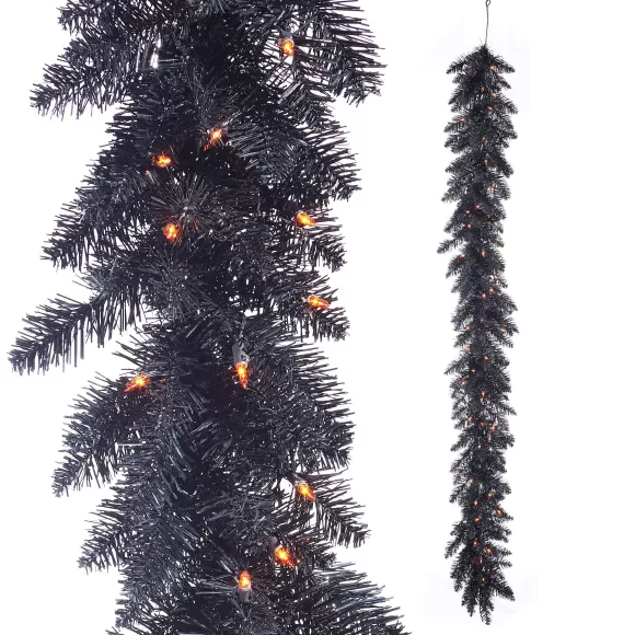 RAZ Garlands>Pre-Lit Black Tinsel Garland, 6'