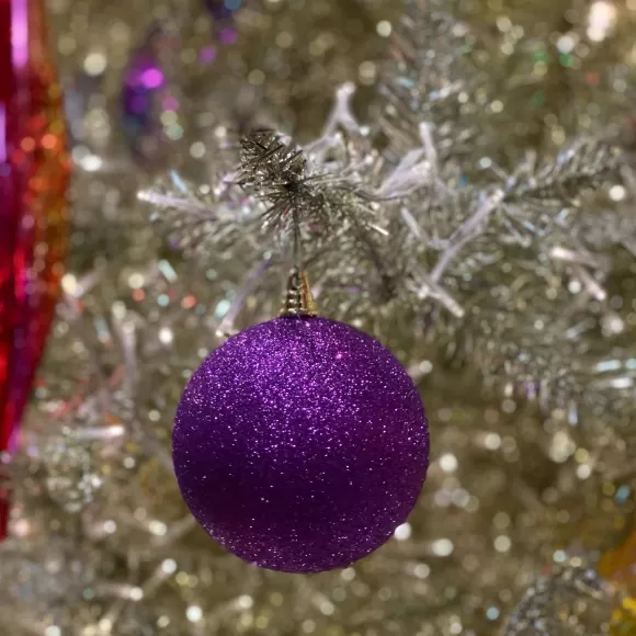 Farrisilk Ball Ornaments>Purple Glitter Ball Ornament, 4"