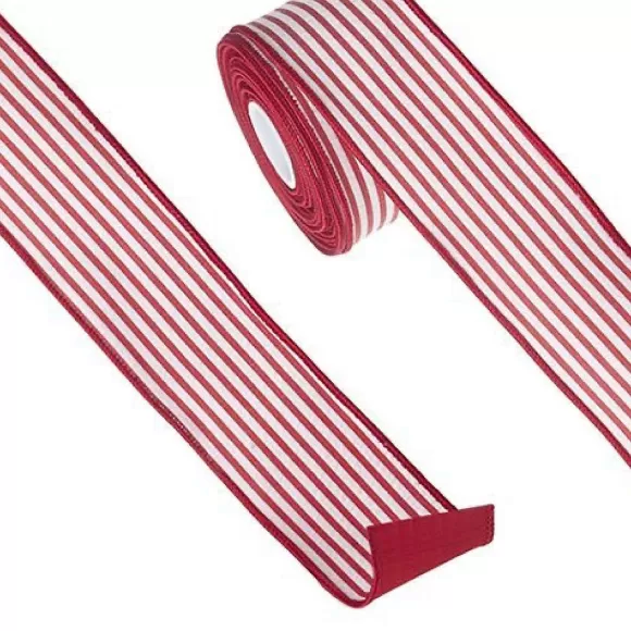 RAZ Ribbon>Red And White Pinstripe Ribbon, 2.5" X 10Yd