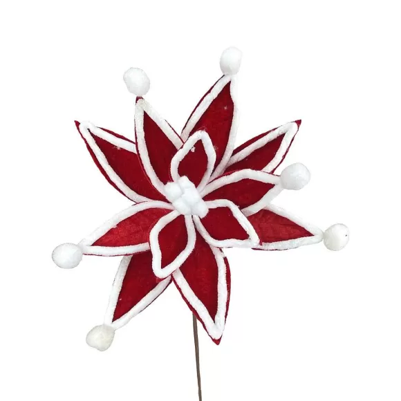 Direct Export Co. Stems>Red And White Velvet Jester Poinsettia Stem