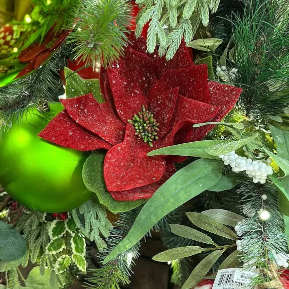 Mark Roberts Floral Decor>Red Glitter Poinsettia Pick, 20''