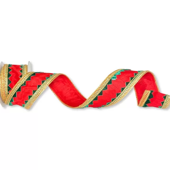 Direct Export Co. Ribbon>Red, Green, And Gold Dupioni Ribbon, 2.5" X 5Yd