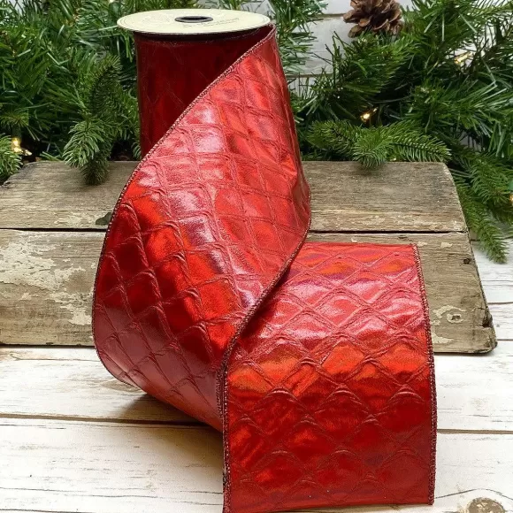 D. Stevens Ribbon>Red Leather Metallic Ribbon, 4" X 10Yd