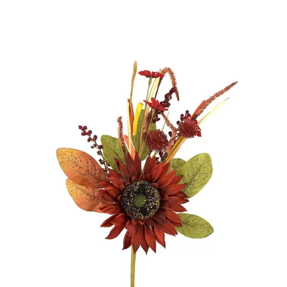 Liberty Floral Floral Decor>Red Sunflower Pom Pom Pick