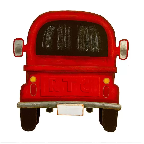 The Round Top Collection Table Decor>Red Truck Pocket, Back View