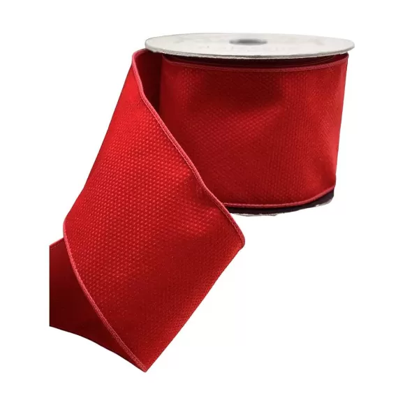 D. Stevens Ribbon>Red Velvet Faux Dupioni Dot Ribbon, 4" X 10Yd